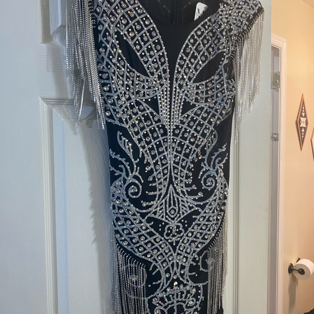 Elegant Black and Silver Embellished Dress